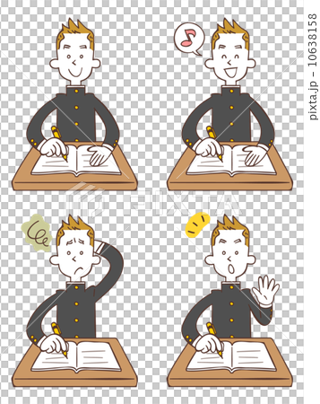 勉強する学生4種類のポーズと表情  10638158