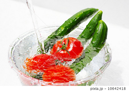 新鮮冷え冷え夏野菜の写真素材