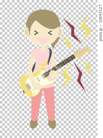 エレキギターを弾く女性 騒音のイラスト素材