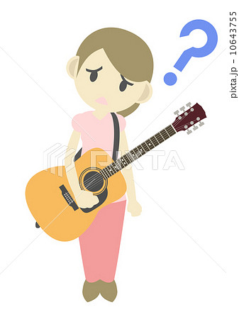 アコギを弾く女性 疑問のイラスト素材