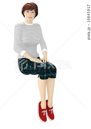 座った女性　リアル3D CG 背景透過イラスト素材 10645917