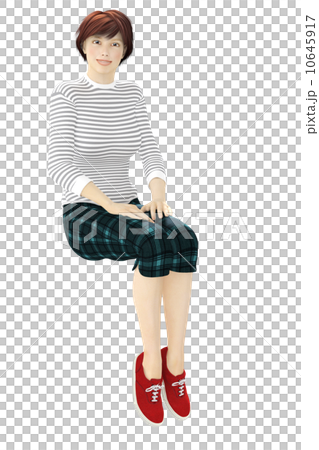座った女性　リアル3D CG 背景透過イラスト素材 10645917