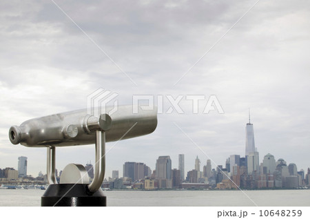 View of city with coin operated binocular in foreground 10648259