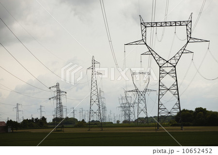 France, Rocroi, Rural landscape with power line 10652452