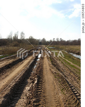 Rural road with dirt and greater traces of cars Rural road with dirt and greater traces of cars 10654803