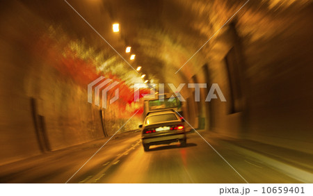 Hungary, Budapest, Castle Hill, Cars driving through tunnel 10659401