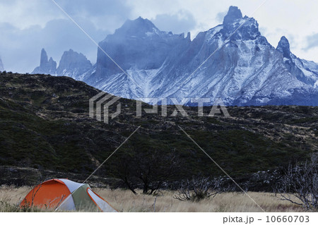 Camping in front of Cordillera del Paine 10660703