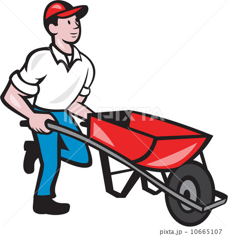Gardener Pushing Wheelbarrow Cartoon 10665107