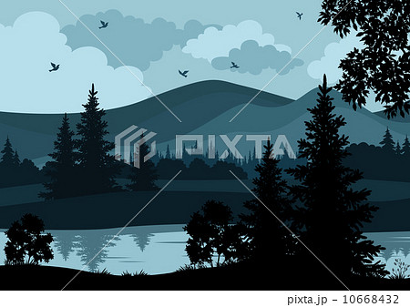 Landscape, trees, river and mountains Landscape, trees, river and mountains 10668432