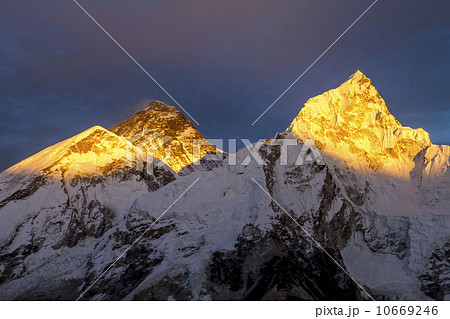Mt. Everest and Nupse at the sunset 10669246