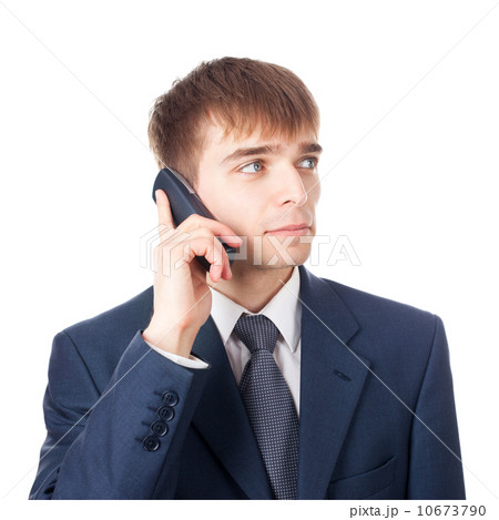 close up portrait of smiling happy young businessman with mobile close up portrait of smiling happy young businessman with mobile 10673790