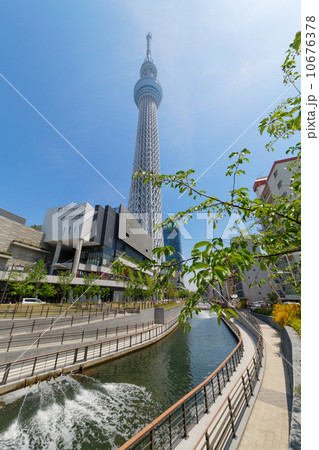 青空が広がる東京スカイツリータウンと北十間川 10676378