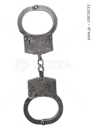 Metal handcuffs for hands on a white background 10678232