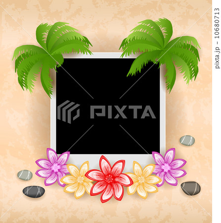 Photo frame with palm, flowers, sea pebbles Photo frame with palm, flowers, sea pebbles 10680713