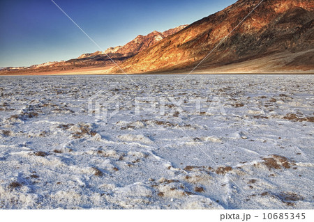 USA, California, Death Valley, barren badwater basin salt flats 10685345