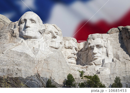 Mount Rushmore National Memorial with American flag in the background Mount Rushmore National Memorial with American flag in the background 10685453
