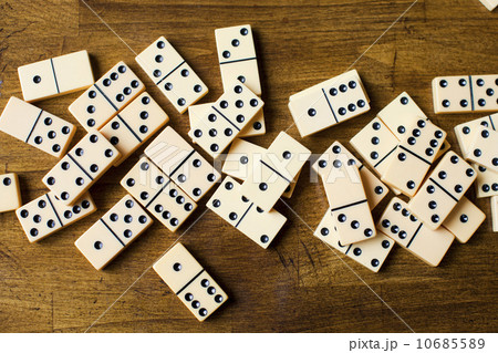 Domino tiles on wooden surface, studio shot 10685589
