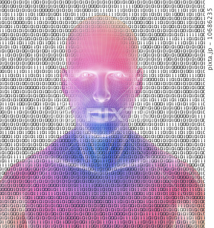 Digitally generated male figure against binary code background Digitally generated male figure against binary code background 10686235