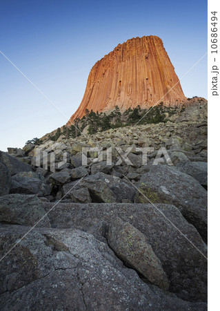 Devil's Tower National Monument against blue sky 10686494