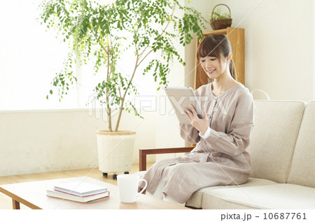 タブレットで検索する女性 10687761