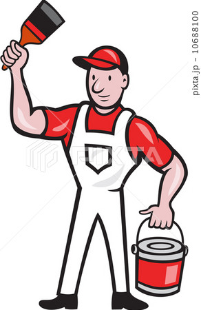 House Painter Holding Paint Can Paintbrush Cartoon 10688100