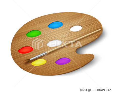 Wooden art palette with paints and brush. Vector Wooden art palette with paints and brush. Vector 10689132