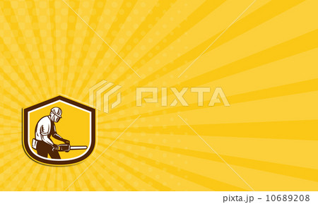 Business card Lumberjack Operating Chainsaw Shield Retro 10689208
