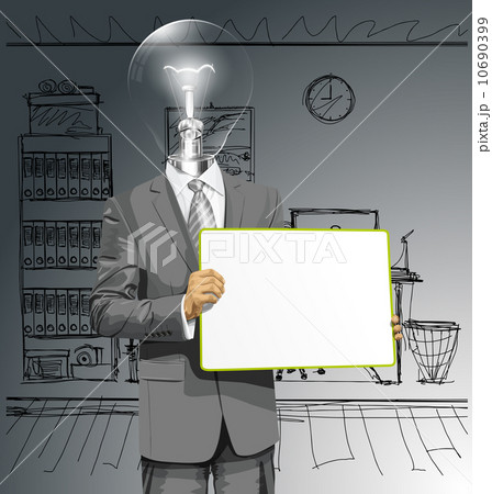 Vector Lamp Head Business Man with Empty Write Board Vector Lamp Head Business Man with Empty Write Board 10690399