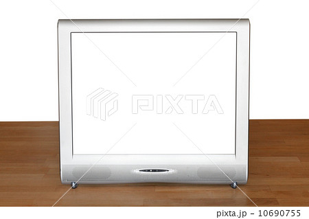 silver TV set display with cutout screen on table silver TV set display with cutout screen on table 10690755