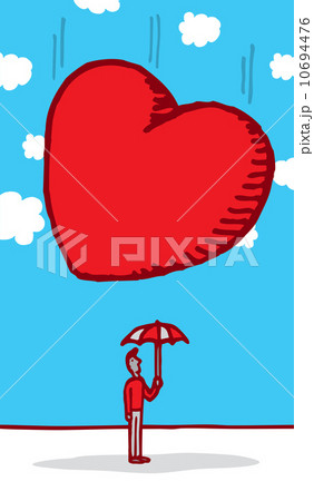 Huge heart falling on innocent guy head 10694476