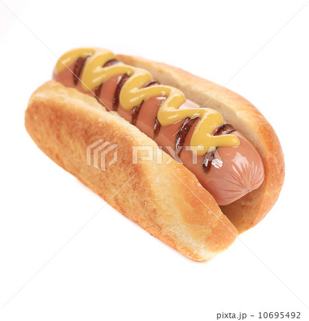 Tasty grilled hotdog with mustard. 10695492