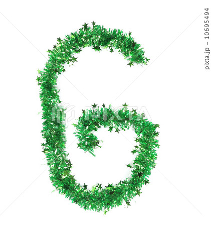Green tinsel with stars in form of letter G. 10695494