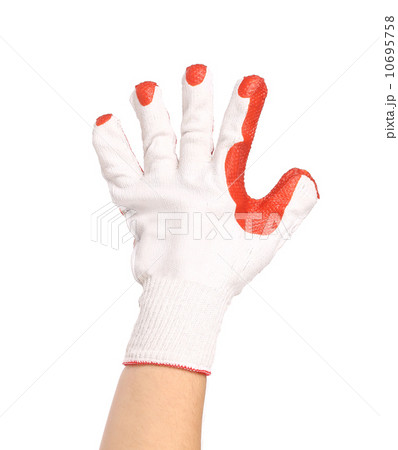 Hand in gloves shows five 10695758