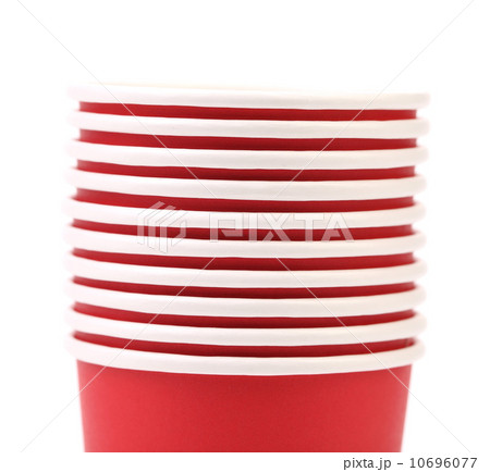 close up red plastic cups 10696077