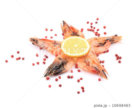 Five fresh boiled shrimps. 10698465