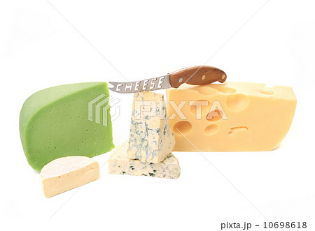 Various cheese types with knife. 10698618