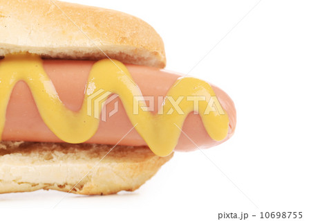 Hotdog sandwich with yellow mustard sauce. Hotdog sandwich with yellow mustard sauce. 10698755