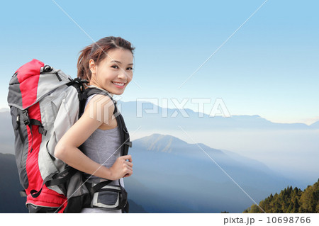 happy woman mountain hiker 10698766