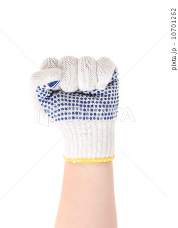 Worker hand glove clenching fist. 10701262