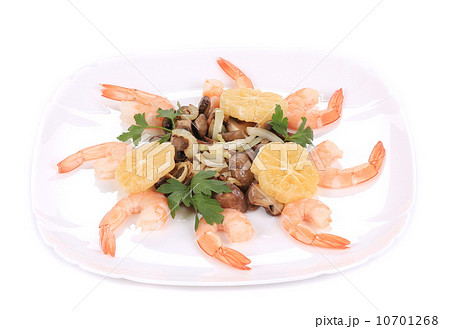 Shrimp salad with lemons and mushrooms. Shrimp salad with lemons and mushrooms. 10701268