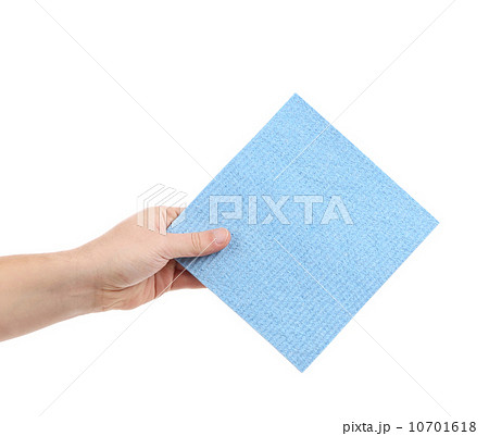 Hand holds blue cleaning sponge. Hand holds blue cleaning sponge. 10701618