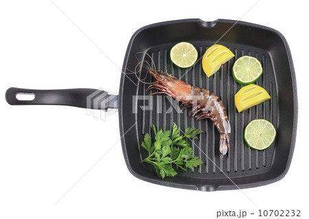 Tiger shrimp on black pan. Tiger shrimp on black pan. 10702232