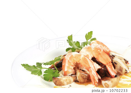 Shrimp salad with mushrooms and white sauce. Shrimp salad with mushrooms and white sauce. 10702233