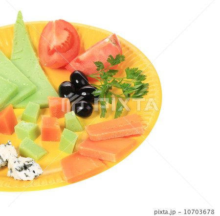 Various cheese on yellow platter. Various cheese on yellow platter. 10703678