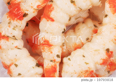 Bunch of cooked unshelled tiger shrimps. 10703818