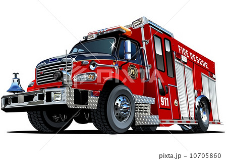 Vector Cartoon Fire Truckのイラスト素材