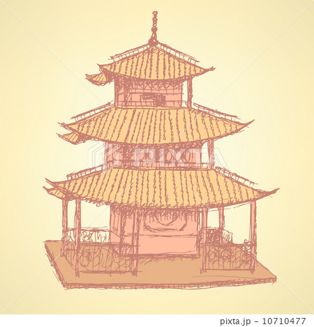 Sketch Chinese temple, vector  background eps 10 10710477