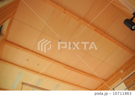 天井 照明 ダウンライト シナ合板の写真素材