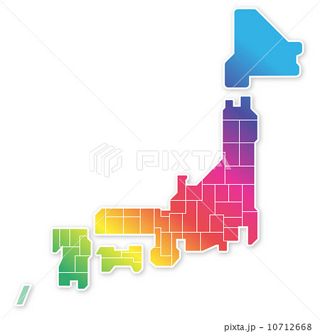 カラフルな日本地図のイラスト素材