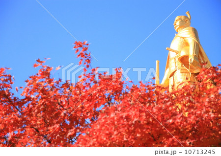 12月岐阜 岐阜駅前の織田信長像と紅葉 10713245